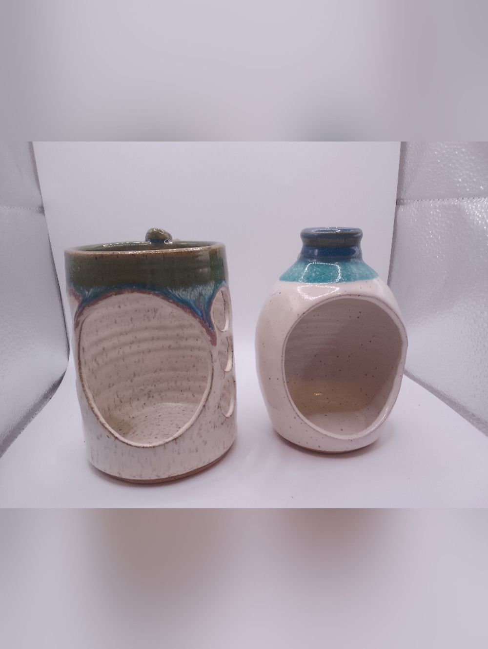 Pair Of Artisan Pottery Candle Holder Signed